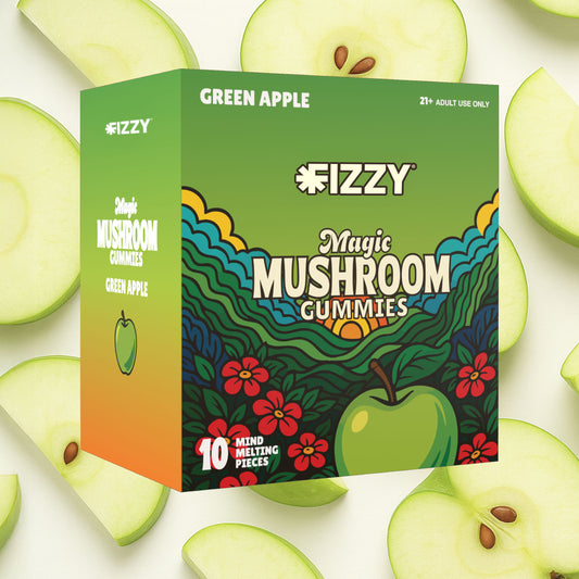 Fizzy Mushroom Green Apple Flavor 10 Gummy 10 Pack Case Green Apple Background