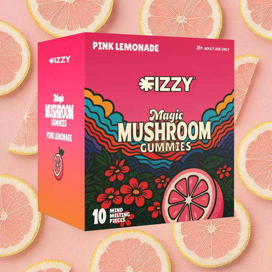 Fizzy Mushroom Pink Lemonade Flavor 10 Gummy 10 Pack Case Pink Lemonade Background