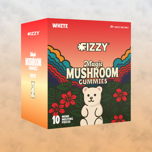 Fizzy Mushroom White Flavor 10 Gummy 10 Pack Case Background
