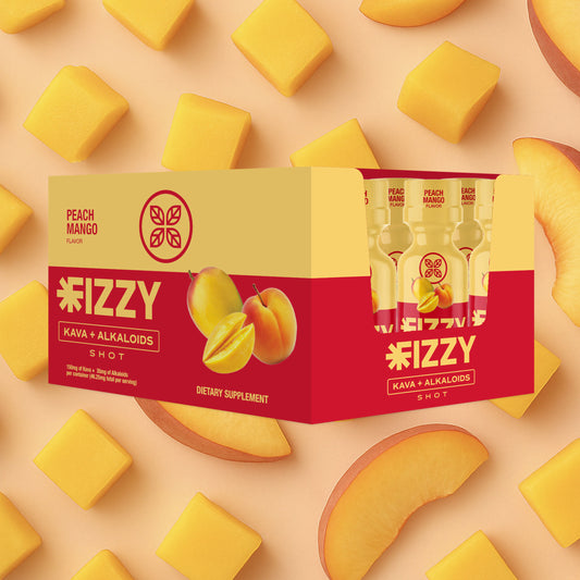 Fizzy Kava Peach Mango Flavor 150mg 12 Bottle Case Mango Peach Background