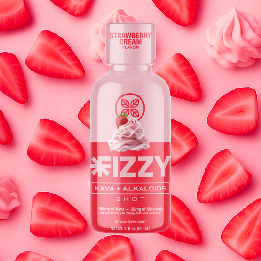 Fizzy Kava Strawberry Cream Flavor 150mg Bottle Strawberry Cream Background