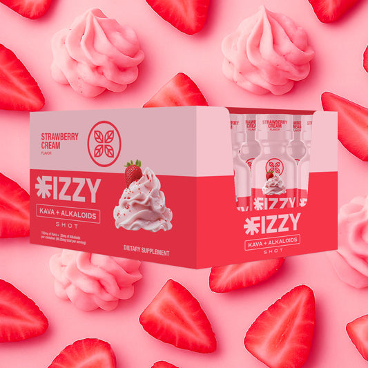 Fizzy Kava Strawberry Cream Flavor 150mg 12 Bottle Case Strawberry Cream Background