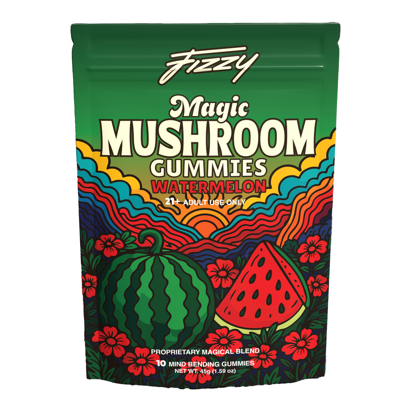 Fizzy Mushroom Watermelon Flavor 10 Gummy Package