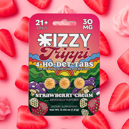 Fizzy Trippi Strawberry Cream Flavor 30mg 3 Tab Package Strawberry Cream Background