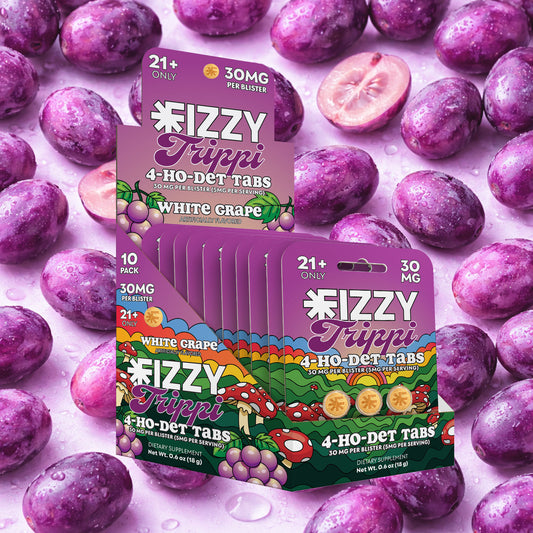 Fizzy Trippi White Grape Flavor 30mg 3 Tab 10 Pack Case Grape Background