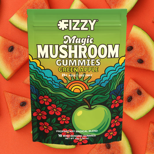 Fizzy Mushroom Watermelon Flavor 10 Gummy Package Watermelon Background