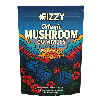 Fizzy Mushroom Blue Razz Fizz Flavor 10 Gummy Package
