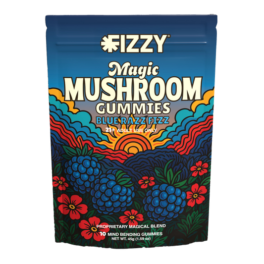 Fizzy Mushroom Blue Razz Fizz Flavor 10 Gummy Package