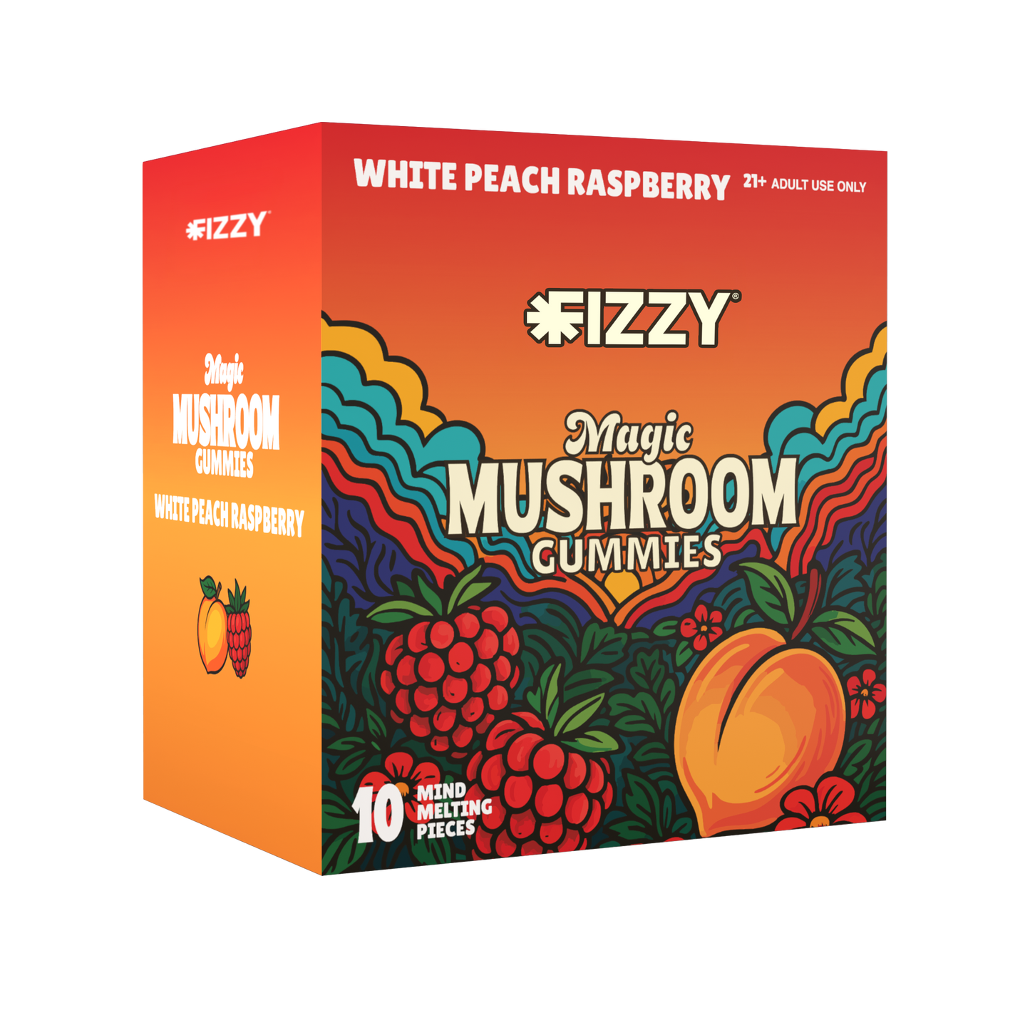 Fizzy Mushroom White Peach Raspberry Flavor 10 Gummy 10 Pack Case