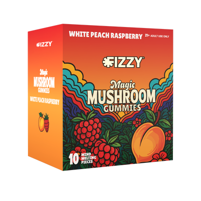 Fizzy Mushroom White Peach Raspberry Flavor 10 Gummy 10 Pack Case
