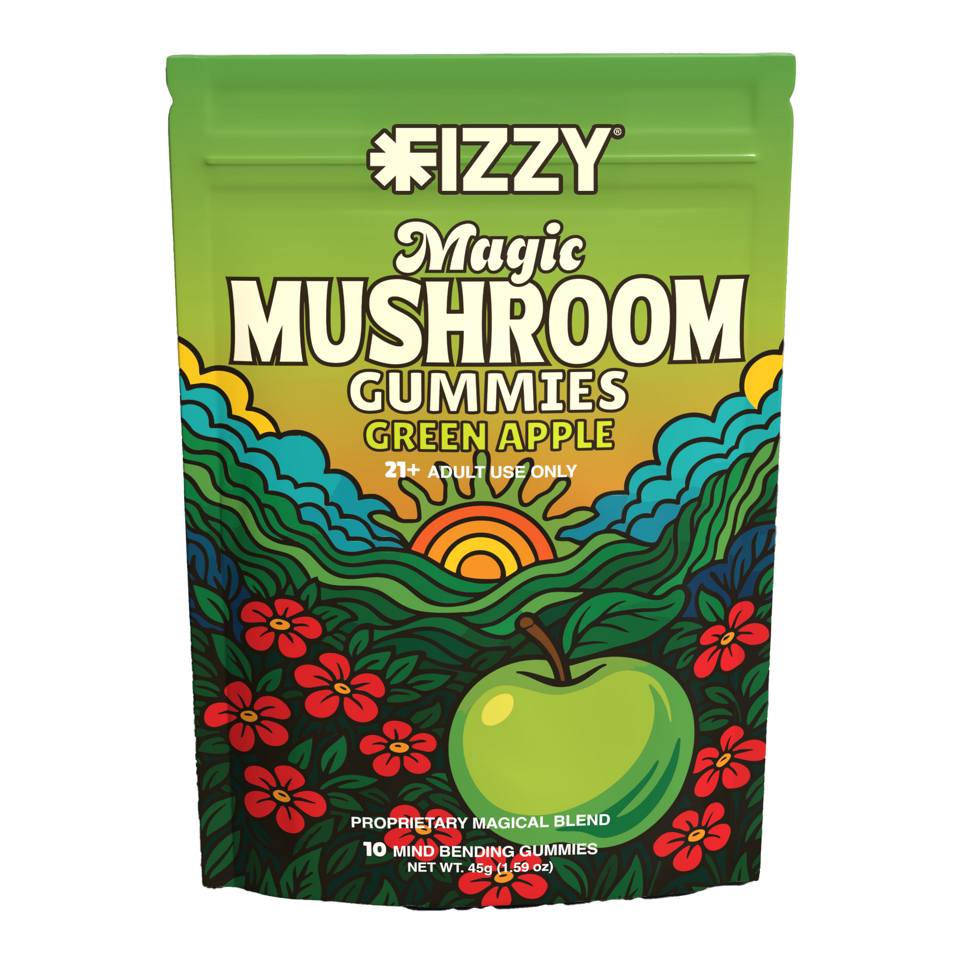 Fizzy Mushroom Green Apple Flavor 10 Gummy Package