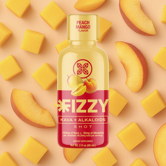 Fizzy Kava Peach Mango Flavor 150mg Bottle Peach Mango Background
