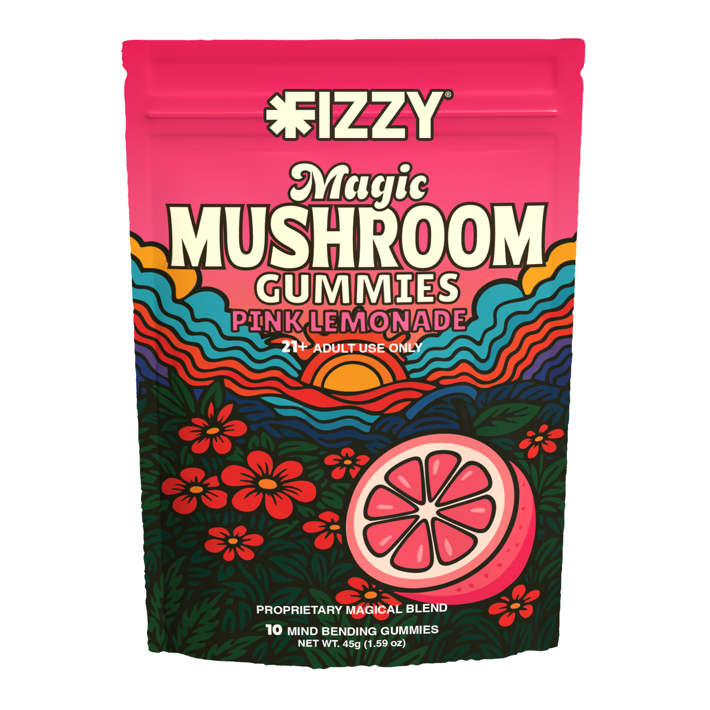 Fizzy Mushroom Pink Lemonade Flavor 10 Gummy Package
