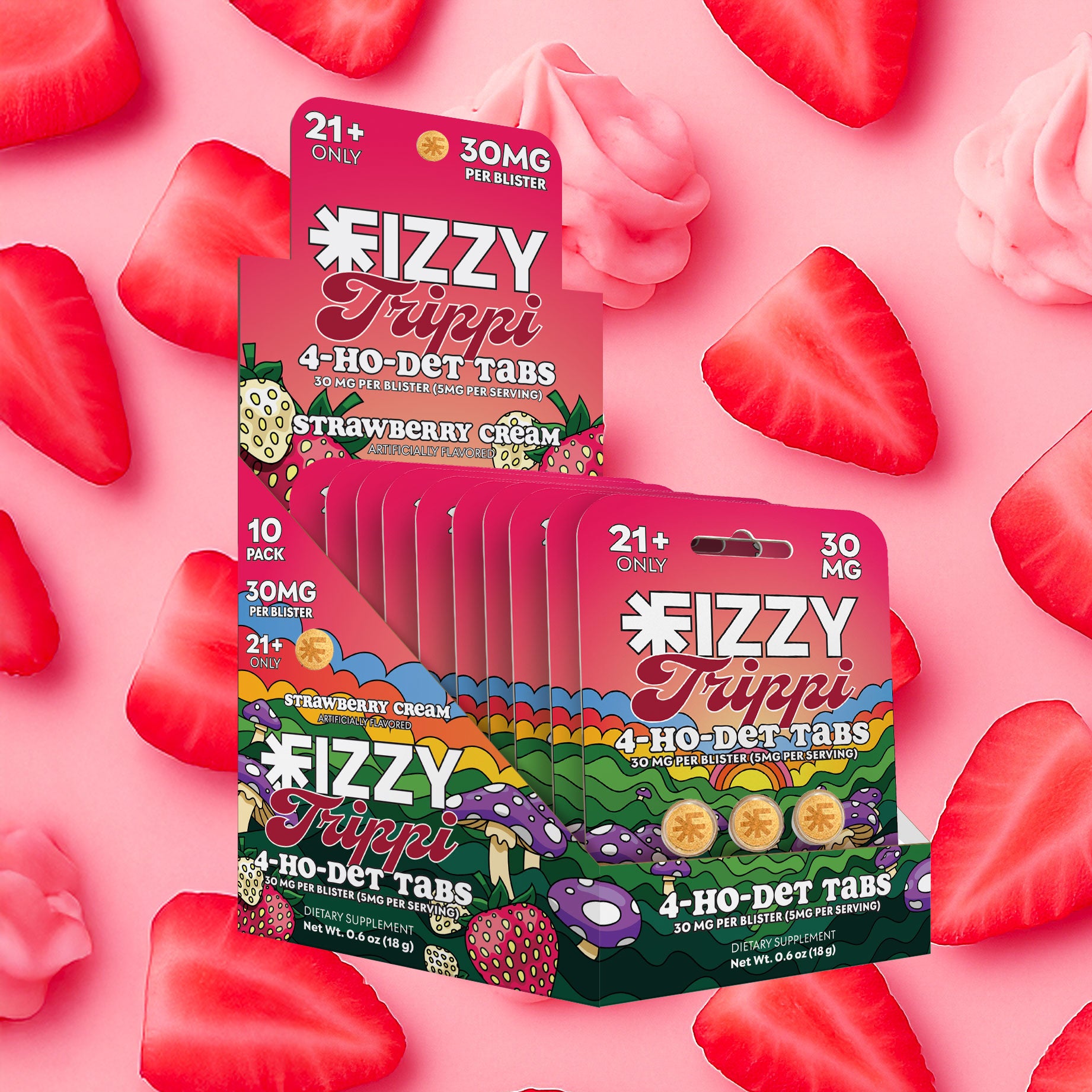 Fizzy Trippi Strawberry Cream Flavor 30mg 3 Tab 10 Pack Case Strawberry Cream Background