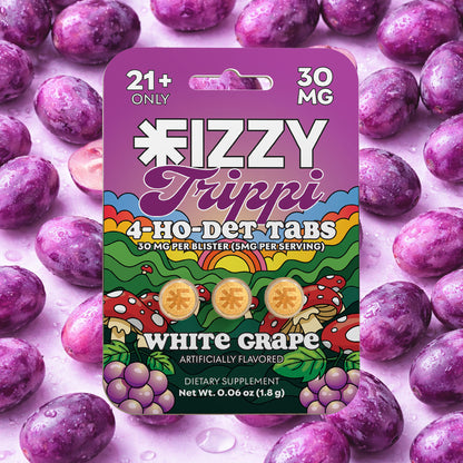 Fizzy Trippi White Grape Flavor 30mg 3 Tab Package Grape Background