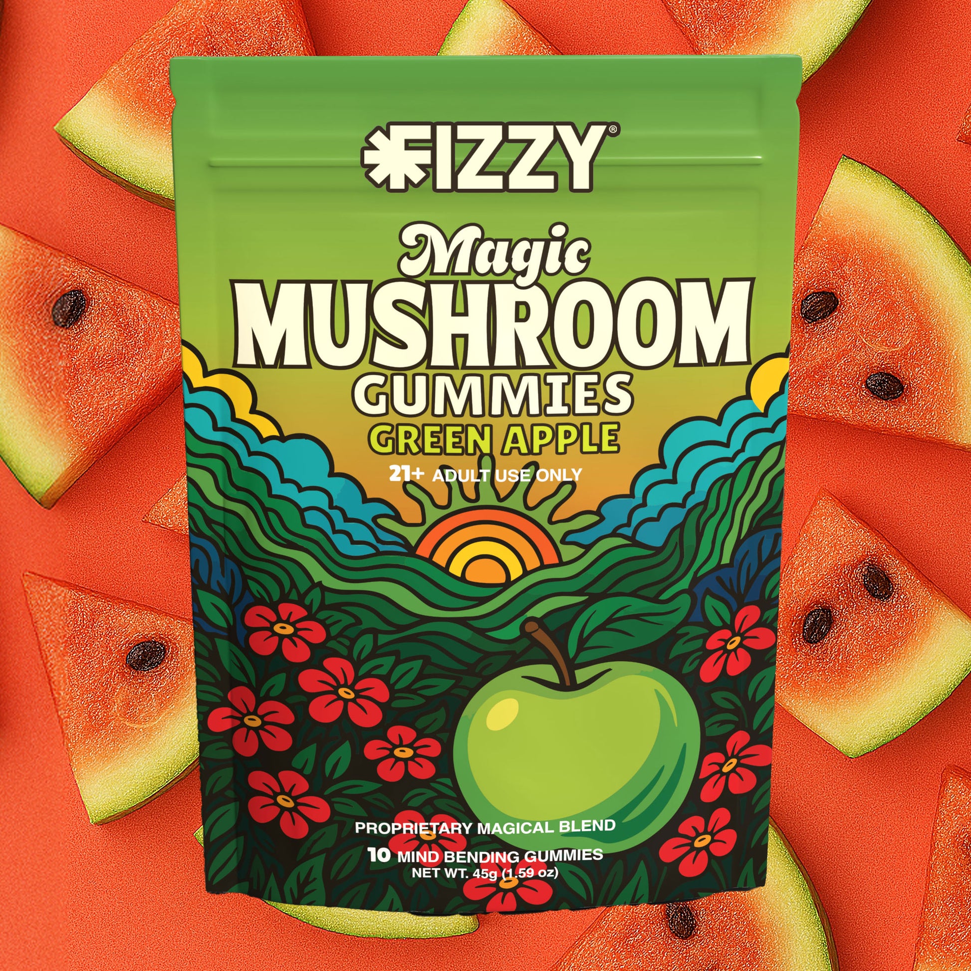 Fizzy Mushroom Watermelon Flavor 10 Gummy Package Watermelon Background