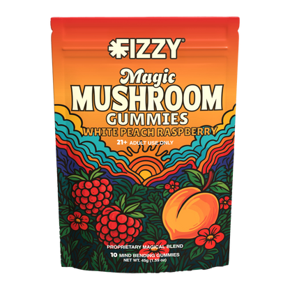 Fizzy Mushroom White Peach Raspberry Flavor 10 Gummy Package